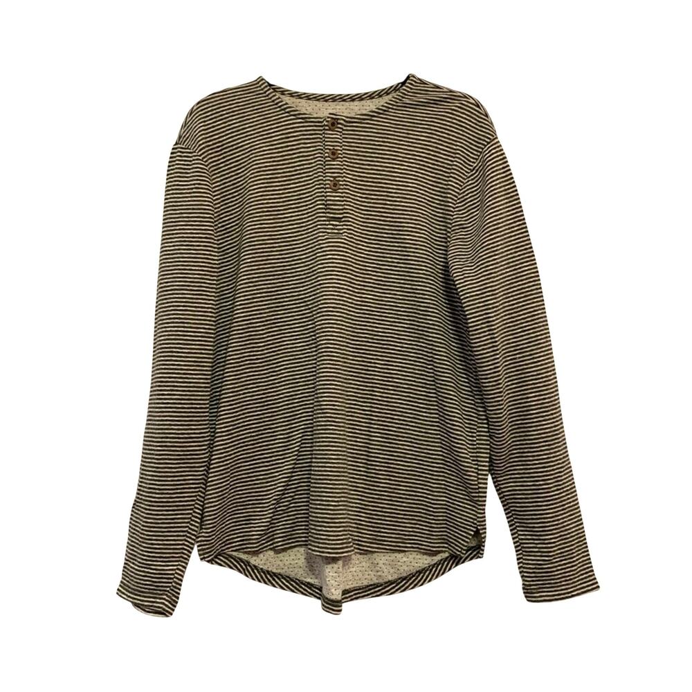 Five Four Striped Henley Shirt Men’s Large Blue Gray Long Sleeve Casual Knit